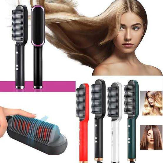 2-in-1 Electric Hair Straightening Brush Negative Ion