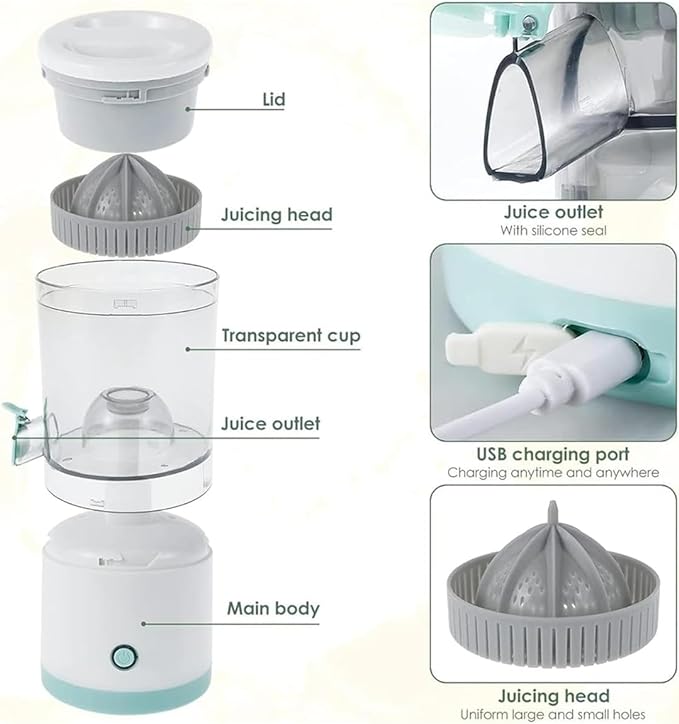 Portable Electric Citrus Juicer Hands-Free Rechargeable Orange Lemon Grapefruit Juicer Easy to Clean Juicer Machine