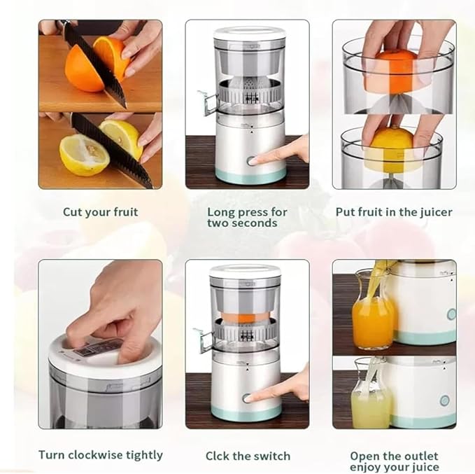 Portable Electric Citrus Juicer Hands-Free Rechargeable Orange Lemon Grapefruit Juicer Easy to Clean Juicer Machine