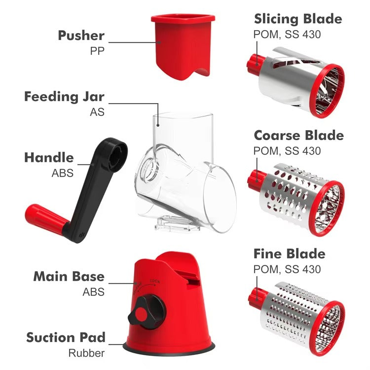 Table Top Drum Grater – Manual Vegetable Cutter, Slicer & Grater | Multi-Functional 3-in-1 Kitchen Gadget for Effortless Food Prep (Random color)