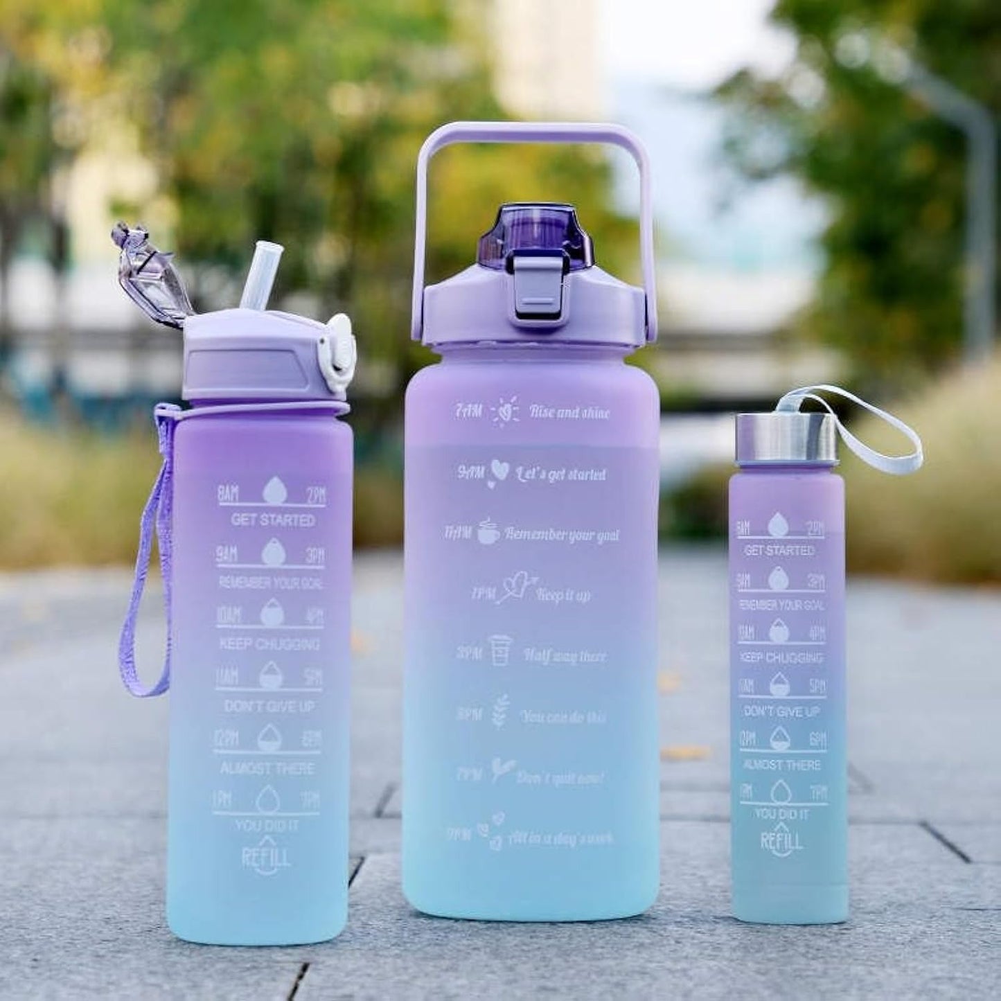 Sports Water Bottles 3 Pcs Set With Leak Proof Flip Top Lid