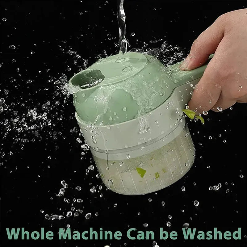 Rechargeable 4 In 1 Electric Vegetable Cutter With Multi-Function Slicer, Chopper, Grinder And Peeler For Fast Kitchen Preparation