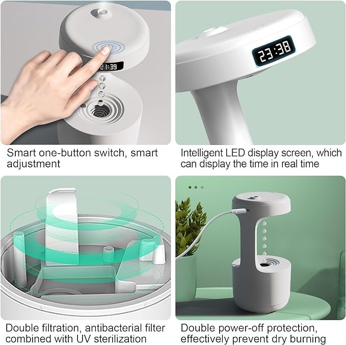 Smooth Sailing Antigravity Humidifier With Ultra-Quiet Performance, Water Drop Light Effects (Random Color)